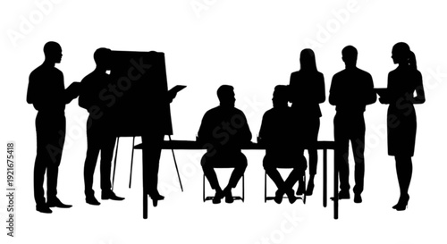 Silhouettes of people in a meeting or collaborative setting