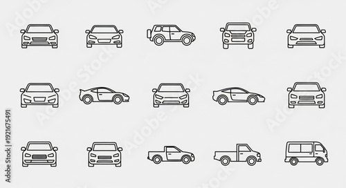 Collection of car icons in a simple line art style.