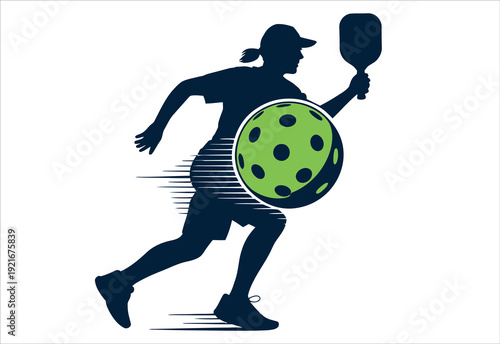 Professional Pickleball Player Action Silhouette with Motion Ball for Sports Tournament Vector Illustration.