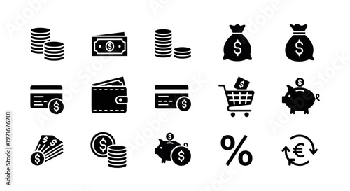 Finance and Banking Icon Set, Money Savings and Financial Transaction Vector Illustration