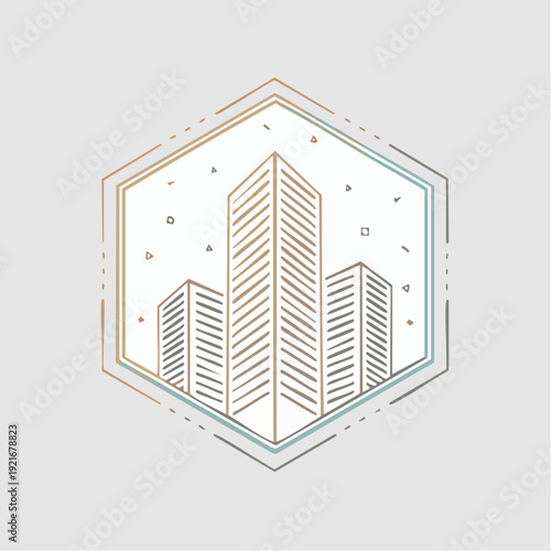 Modern Geometric Architecture Design with Abstract Buildings and Lines