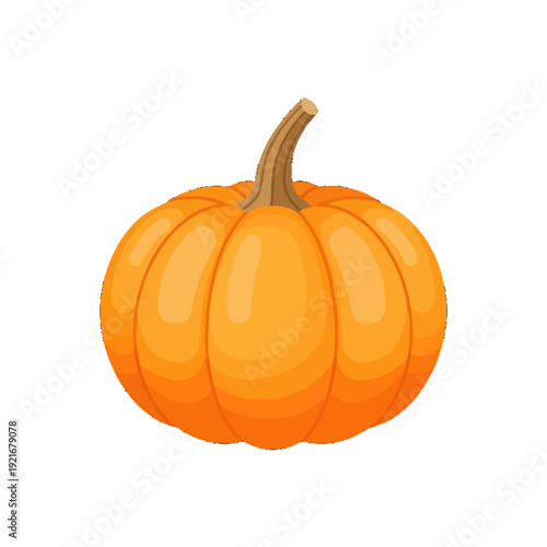 Bright orange autumn pumpkin with stem illustration.