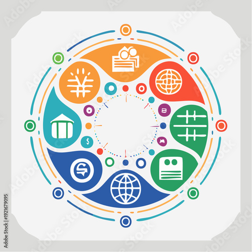 Financial World Concept with Currency and Global Business Icons