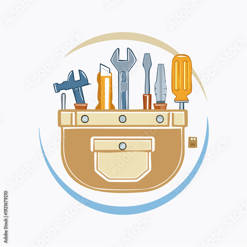 Tool belt with various construction and repair tools for handy work
