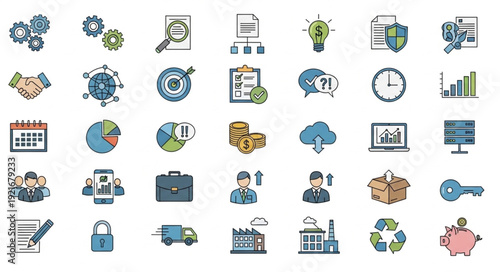 Collection of Business and Finance Icons Representing Various Concepts.