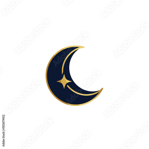 Elegant crescent moon with a golden star, symbolizing night and dreams.