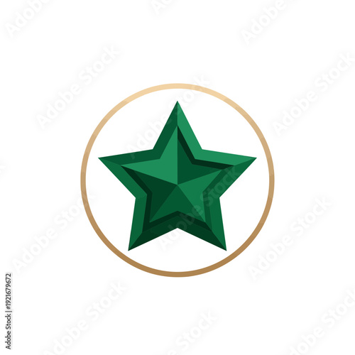 Emerald green polygon star emblem within a gold circle, a symbol of excellence and achievement
