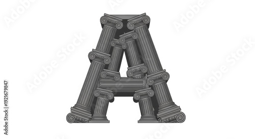 Architectural capital letter a isolated column structure on white background