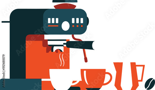 Modern espresso machine brewing coffee into cups on a clean white background