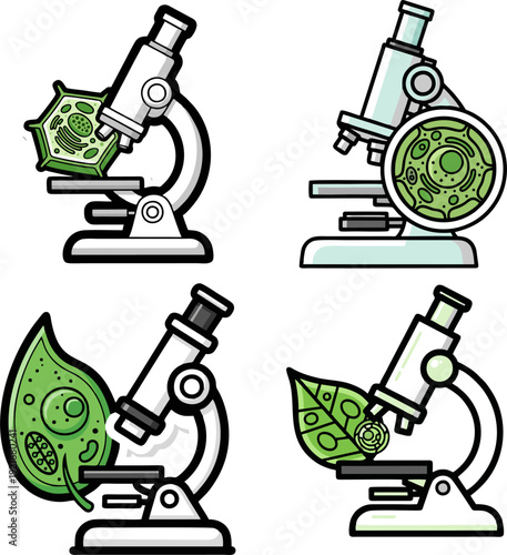Microscope examination of cellular structures and microorganisms in a laboratory setting from various viewpoints