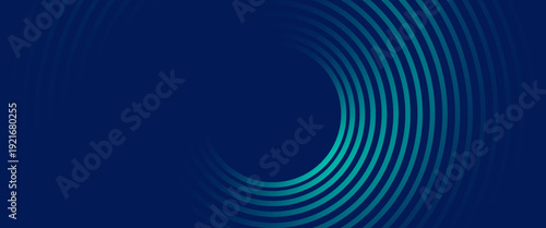Blue abstract background with glowing circles. Swirl circular lines pattern. Geometric spiral. Twirl element. Modern graphic design. Futuristic technology concept. Vector illustration