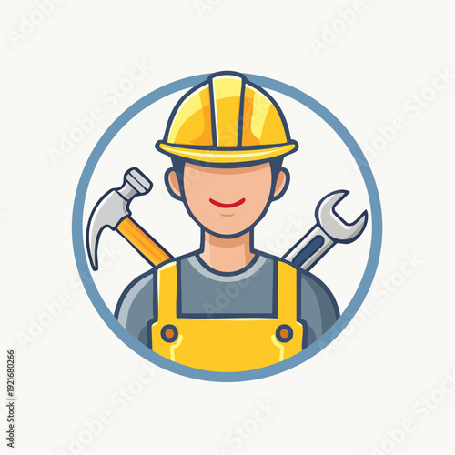 Friendly professional builder icon with essential tools ready for construction and repair services