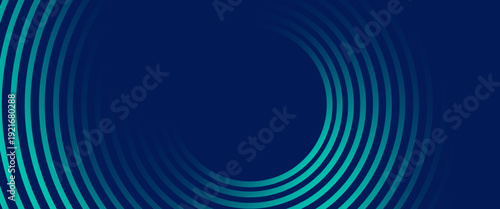 Blue abstract background with glowing circles. Swirl circular lines pattern. Geometric spiral. Twirl element. Modern graphic design. Futuristic technology concept. Vector illustration
