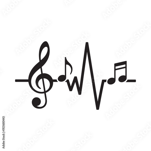 Musical heartbeat treble clef blended with an electrocardiogram line
