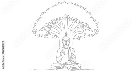 Buddha meditating under tree outline, enlightenment, spirituality, peace, religion, zen