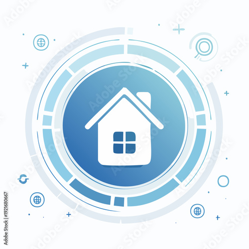 Digital home icon with abstract technology background and network connections