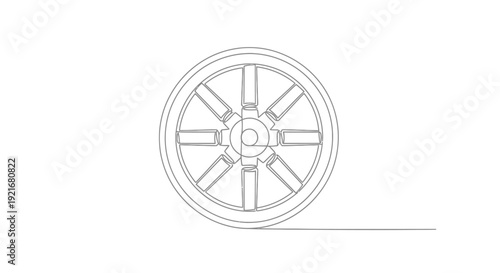 Continuous Line Drawing of a Classic Car Wheel on White Background
