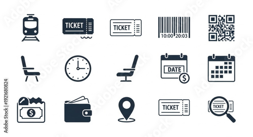 Collection of travel and transportation icons for digital use.
