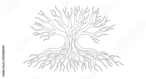 Stylized Tree of Life Illustration with Intricate Roots and Branches