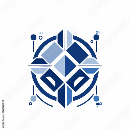 Geometric abstract design with blue and white squares and circles