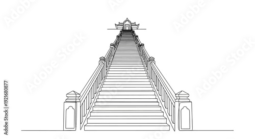 Straight stairway leading to temple on white background, outline drawing