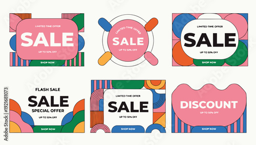 Set of sale banner collection with abstract shape style and  with modern concept, discount tag, special offer banner. Vector illustration .vector icon