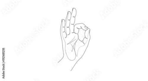 Hand Gesture OK Sign Line Art on White Background