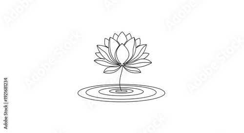 Minimalist Lotus Flower Floating on Water Ripples Line Art