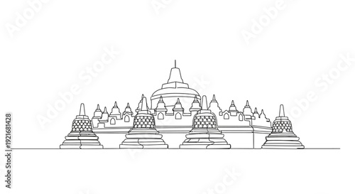 Borobudur Temple Outline Drawing Vector