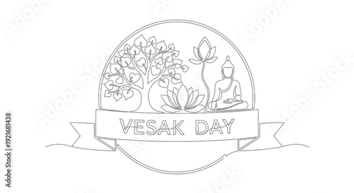 Vesak Day Buddha Meditation Lotus Tree Outline Icon Symbol