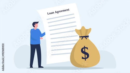 Animated businessman loan agreement borrow money from bank 4k seamless looping