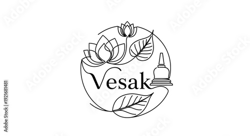 Vesak Symbol: Lotus, Bodhi Tree Leaves, and Stupa in Circle