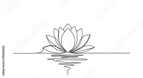 Minimalist Lotus Flower Line Art Reflection Water White Background