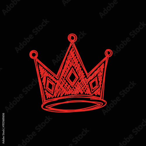 Red crown illustration on black background in vintage style  