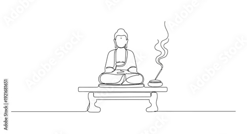 Buddha Statue Icon, Meditation, Zen, Spirituality, Line Art, White Background