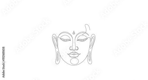 Buddha Face Outline Drawing, Serene Spiritual Icon, Minimalist Zen Art