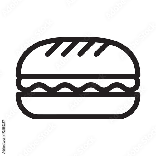 Simple black and white line drawing of a classic hamburger icon