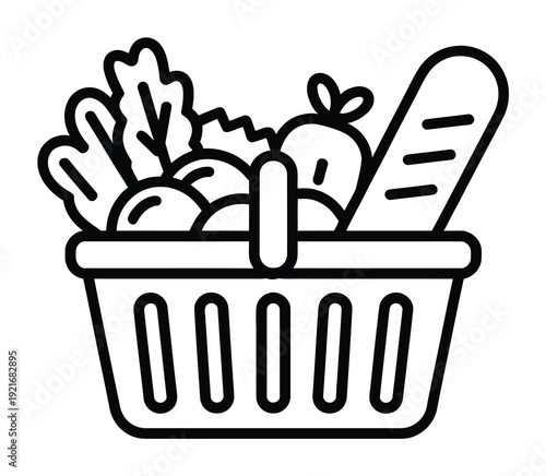 Grocery Basket with Fresh Produce Vector Illustration