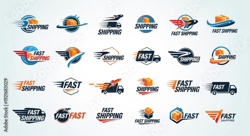 Collection of fast shipping and delivery service logos.