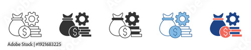 Collection of diverse flat and outline icons illustrating financial management, business operations, wealth generation, and strategic investment concepts