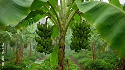 Wallpaper Mural Green banana plant with ripe fruit and large leaves under sunlight Torontodigital.ca