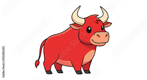 A charming cartoon illustration depicts a red bull with large horns showcasing a distinct silhouette high quality professional detailed modern elegant