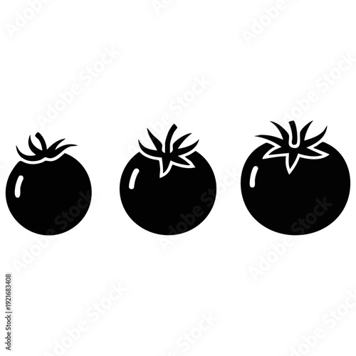 Minimalist Tomato Icons - Black Flat Design Vegetable Vectors