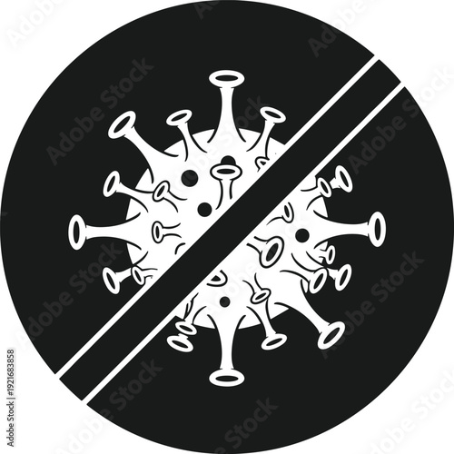 Anti-virus prohibition sign with virus silhouette vector illustration