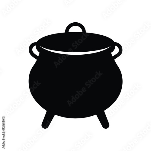 Black Cast Iron Cauldron Silhouette Vector Art Illustration