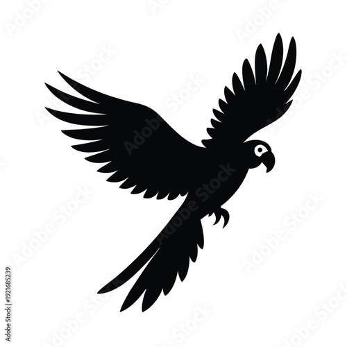 Blue And Gold Macaw Parrot Flying Silhouette Vector Art Illustration