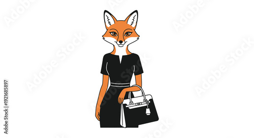A stylized depiction of a fox anthropomorphized as a businesswoman carrying a handbag a striking silhouette high quality professional detailed modern