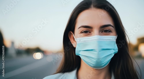 Young Woman Wearing Protective Face Mask Outdoors, Looking Confident and Hopeful