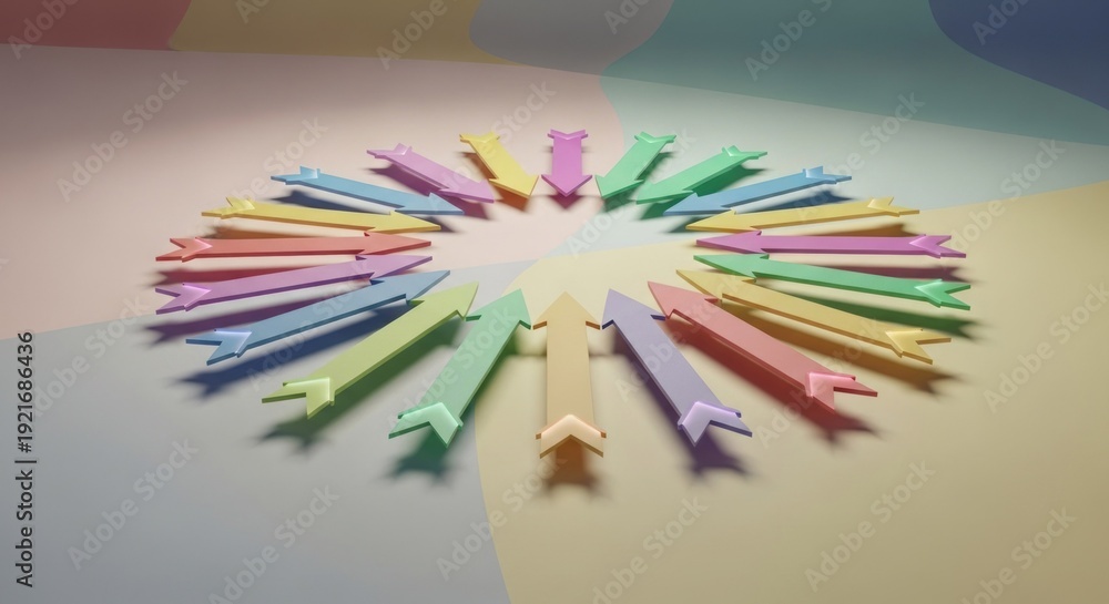 Naklejka premium Colorful arrow design forming a circular pattern on a textured background