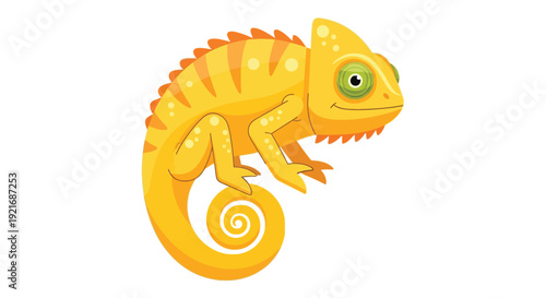 A vibrant yellow chameleon clings to a branch showing intricate details in a striking silhouette high quality professional detailed modern elegant